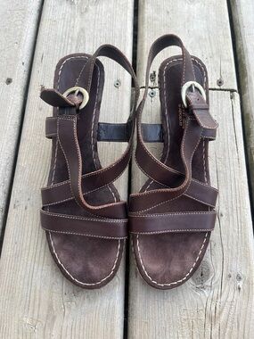 Whats What by Aerosoles Brown Leather Buckle Slingback Sandals Size 6.5